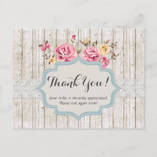 Shabby Chic Floral Rustikal Holz Vintage Dankeschö Postkarte