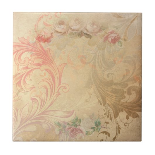 Shabby Chic Floral Tile Fliese (Vorderseite)