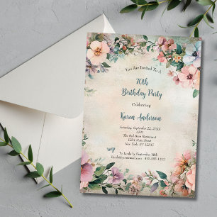 Shabby Chic Floral Vintage Antik 70. Geburtstag Einladung