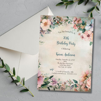Shabby Chic Floral Vintage Antik 70. Geburtstag Einladung