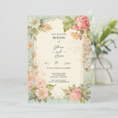 Shabby Chic Floral Wedding Einladung (Stehend Vorderseite)
