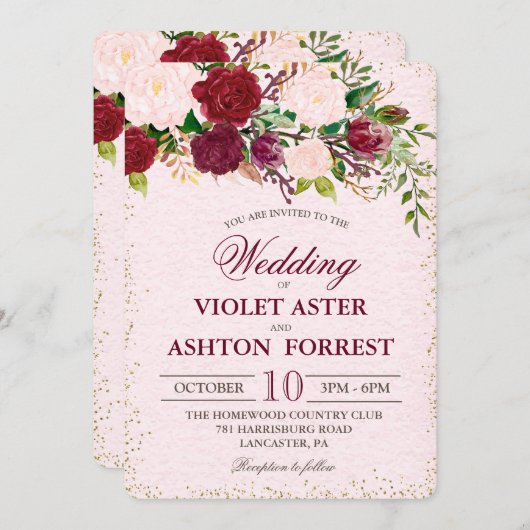Shabby Chic Floral Wedding Einladung (Vorne/Hinten)