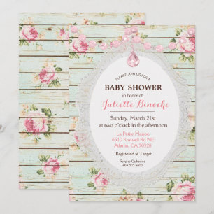Shabby Chic Floral Wood Baby Dusche Einladung