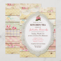 Shabby Chic Floral Wood Kitchen Tee Einladung