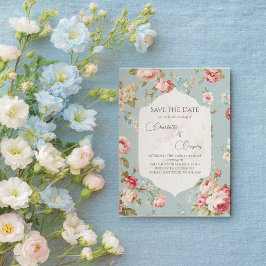 Shabby Chic-Florale Hochzeit Speichern Sie das Dat Ankündigungspostkarte