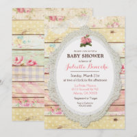 Shabby Chic Florale Holz Baby Shower Einladung