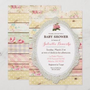 Shabby Chic Florale Holz Baby Shower Einladung