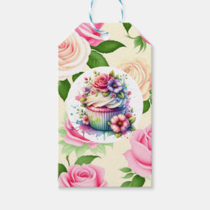 Shabby Chic floraler Geburtstagskuchen von und zu Geschenkanhänger