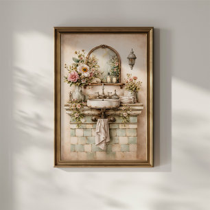 Shabby Chic Florales Badezimmer Poster