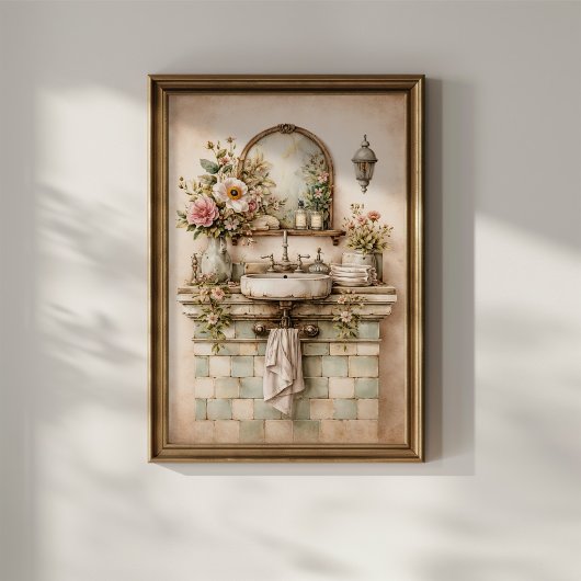 Shabby Chic Florales Badezimmer Poster