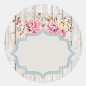 Shabby Chic florales Rustikales Holz & Spitzen Sch Runder Aufkleber (Vorderseite)