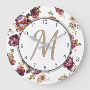 Shabby Chic Florals - Personalized Große Wanduhr