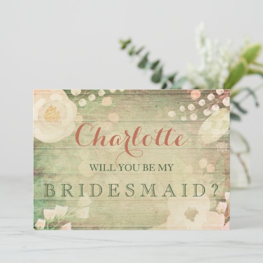 Shabby Chic Florals | Werden Sie meine Bridesmaid Einladung (Stehend Vorderseite)
