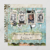 Shabby Chic Foto 80. Geburtstagsparty Einladung (Vorne/Hinten)