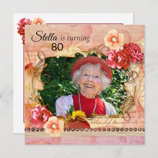 Shabby Chic Foto Geburtstagsparty Einladung (Vorne/Hinten)