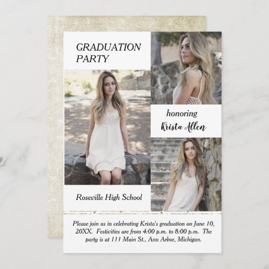 Shabby Chic Foto Graduation Party Einladung (Vorne/Hinten)