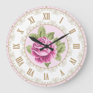 Shabby Chic Französische Vintage Gold Magenta Rosa Große Wanduhr