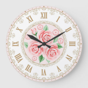 Shabby Chic Französische Vintage Gold Perlmutt Ros Große Wanduhr