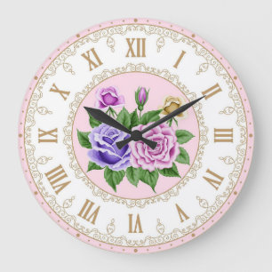 Shabby Chic Französischer Vintage Gold Purpur Indi Große Wanduhr