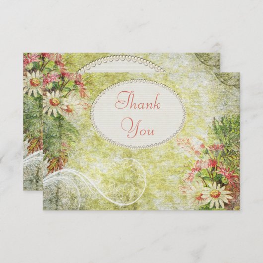 Shabby Chic-Gänseblümchen u. Wildblumen danken Dankeskarte (Vorne/Hinten)