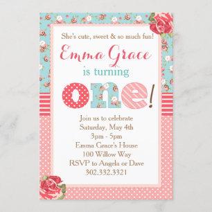 Shabby Chic-Geburtstags-erste Einladung