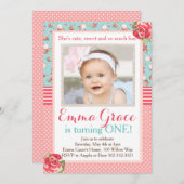 Shabby Chic-Geburtstags-Foto-Einladung Einladung (Vorne/Hinten)