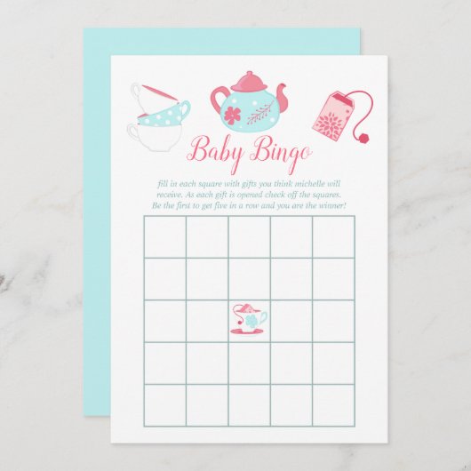 Shabby-Chic Girl Baby Dusche Tee Party Bingo Einladung (Vorne/Hinten)