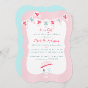 Shabby-Chic Girl Baby Dusche Tee Party Einladung