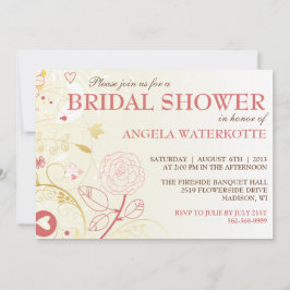 Shabby Chic-Gold u. rosa Brautparty-Einladung Einladung