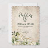 Shabby Chic Green And Beige Floral Wedding Einladung (Vorderseite)