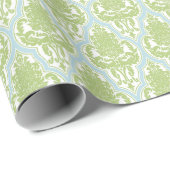 Shabby Chic-grüner u. blauer Damast Geschenkpapier (Rolleneckpunkt)