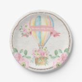 Shabby Chic-Heißluft-Ballon-Rosa-Blumendusche Pappteller (Vorderseite)