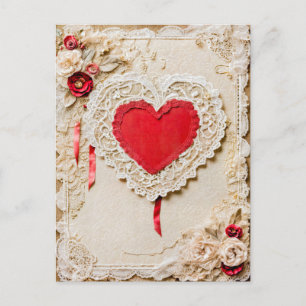 Shabby Chic Herz mit Spitze Feiertagspostkarte