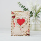 Shabby Chic Herz mit Spitze Feiertagspostkarte (Stehend Vorderseite)