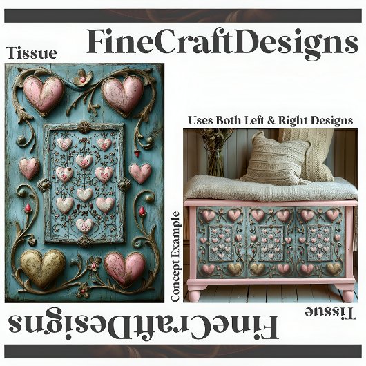 Shabby Chic Herz + Weintrauben Dekoupage Verlassen Seidenpapier