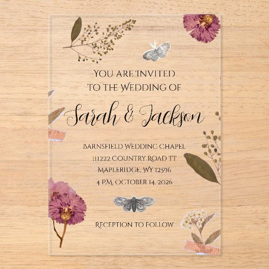 Shabby Chic Hochzeit Pressed Blume Einladung Hochz (Vorderseite)