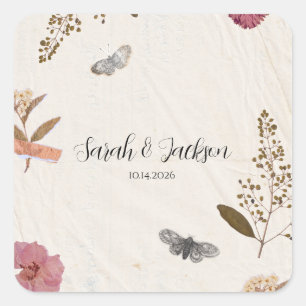 Shabby Chic Hochzeit Pressed Blume Quadratischer Aufkleber