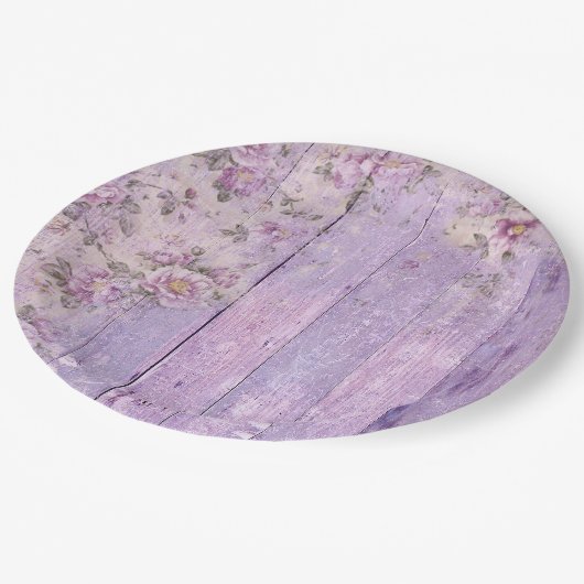 Shabby Chic-Holzlavender-Blume Papierplatte Pappteller (Schrägansicht)