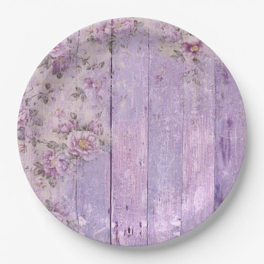 Shabby Chic-Holzlavender-Blume Papierplatte Pappteller (Vorderseite)