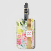 Shabby Chic Hübsch Pink Aquarellfarben Rose Monogr Gepäckanhänger (Vorderseite Vertikal)