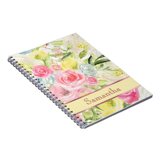 Shabby Chic Hübsch Rosa Aquarellfarben Rose Notizblock (Rechte Seite)