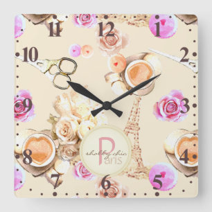 Shabby Chic im vintage Paris Quadratische Wanduhr