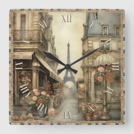 Shabby Chic in Paris Quadratische Wanduhr