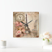 Shabby Chic in Paris romance pink - Quadratische Wanduhr (Zuhause)