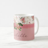 Shabby Chic Individueller Name & Monogramm Blumen Kaffeetasse (VorderseiteRechts)