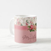 Shabby Chic Individueller Name & Monogramm Blumen Kaffeetasse (Vorderseite Links)