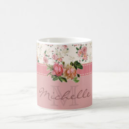 Shabby Chic-individueller Name u. Monogramm mit Kaffeetasse