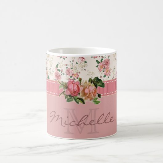 Shabby Chic-individueller Name u. Monogramm mit Kaffeetasse (Mittel)