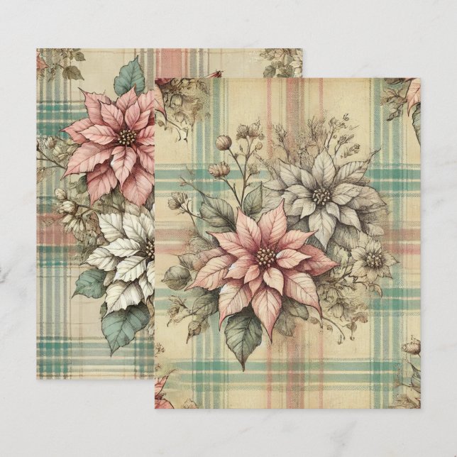 Shabby Chic Kariert Poinsettias Scrapbook Paper (Vorne/Hinten)