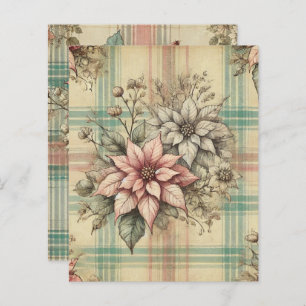 Shabby Chic Kariert Poinsettias Scrapbook Paper
